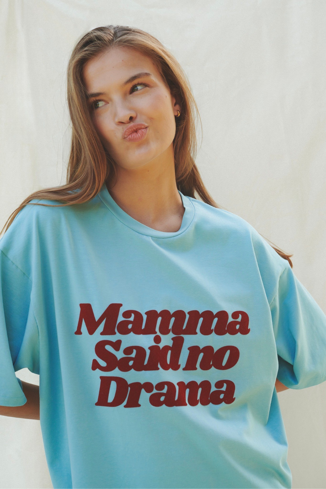 T-SHIRT NO DRAMA MAMA NIEBIESKI