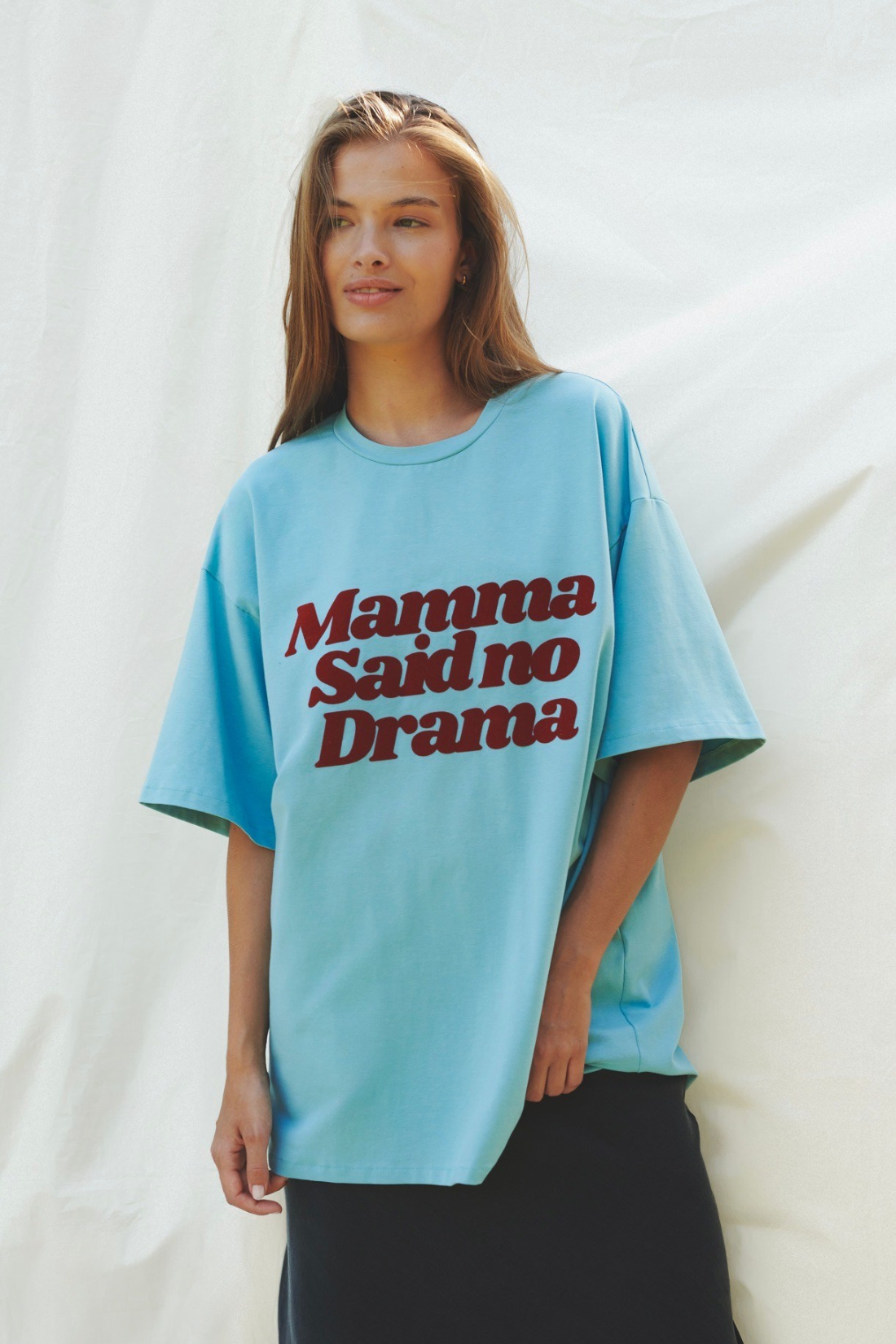 T-SHIRT NO DRAMA MAMA NIEBIESKI