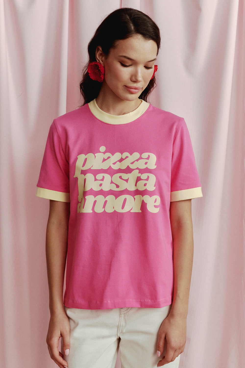 T-SHIRT PIZZA PASTA AMORE RÓŻOWA