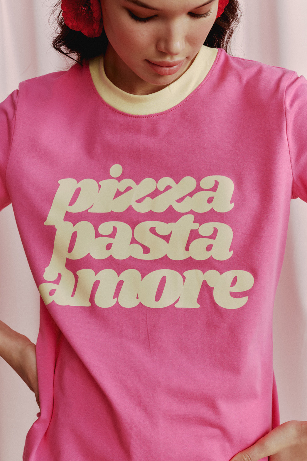 T-SHIRT PIZZA PASTA AMORE RÓŻOWA