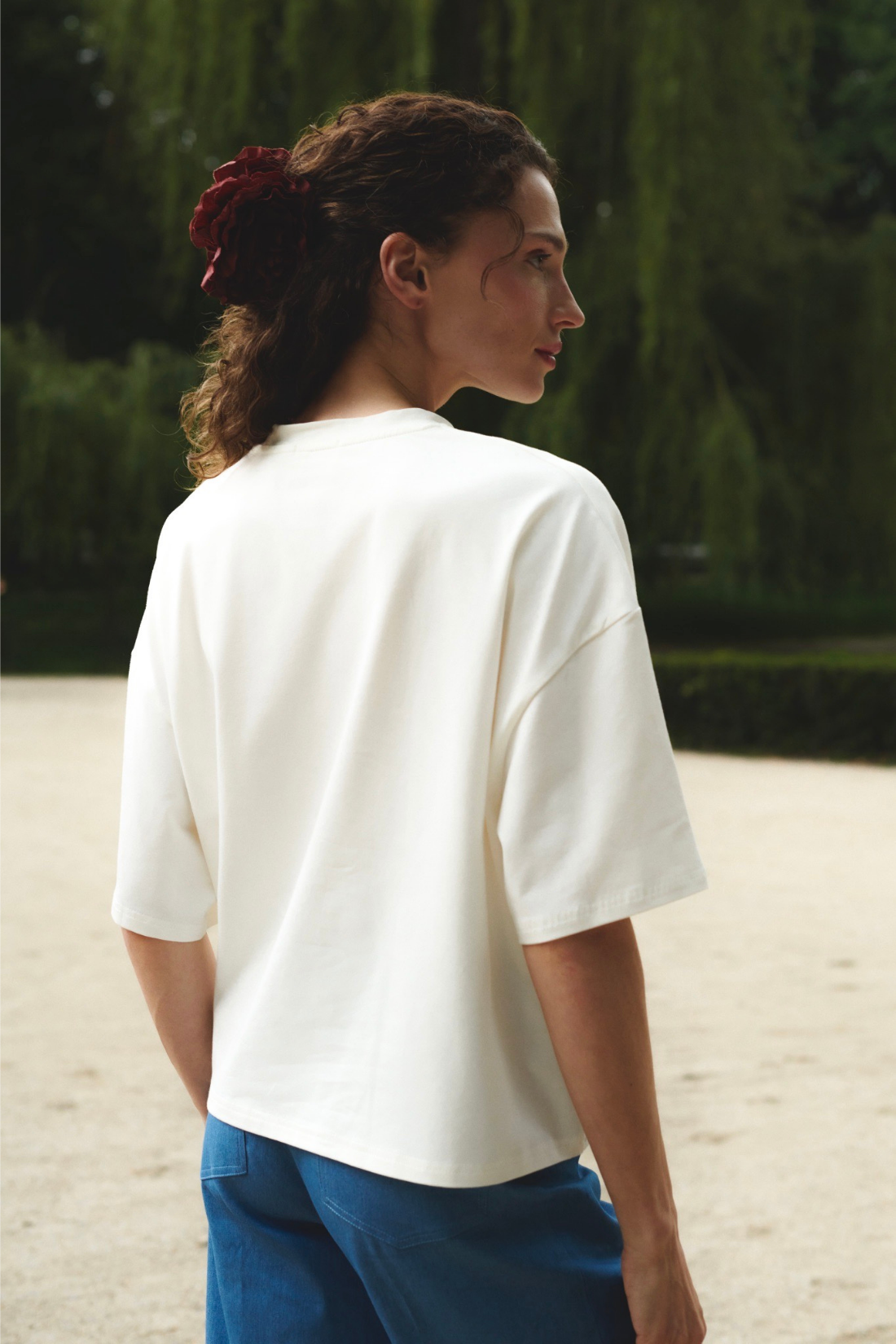 T-SHIRT BOXY CROISSANT BIAŁY