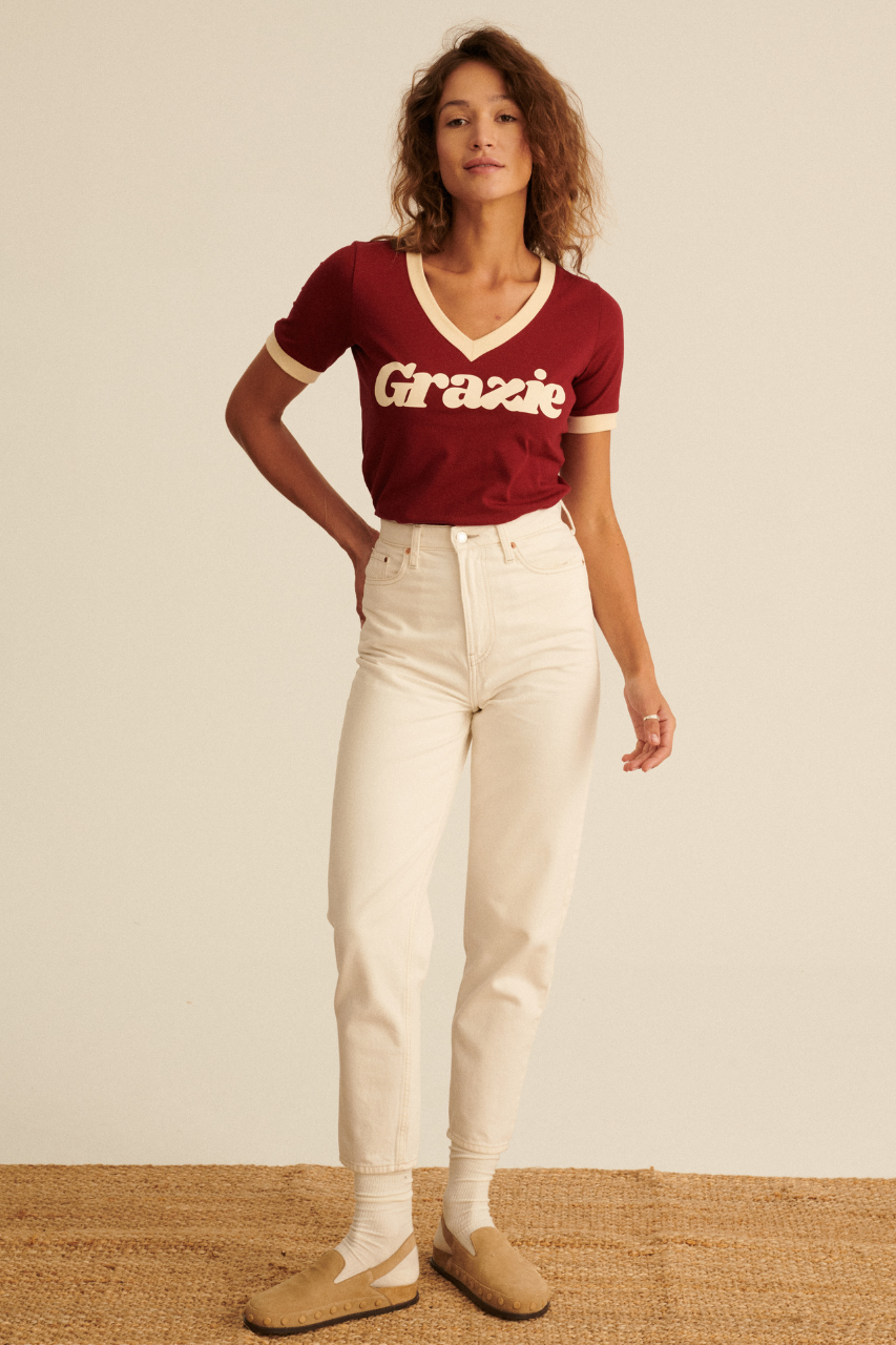 T-SHIRT V-NECK GRAZIE BORDO