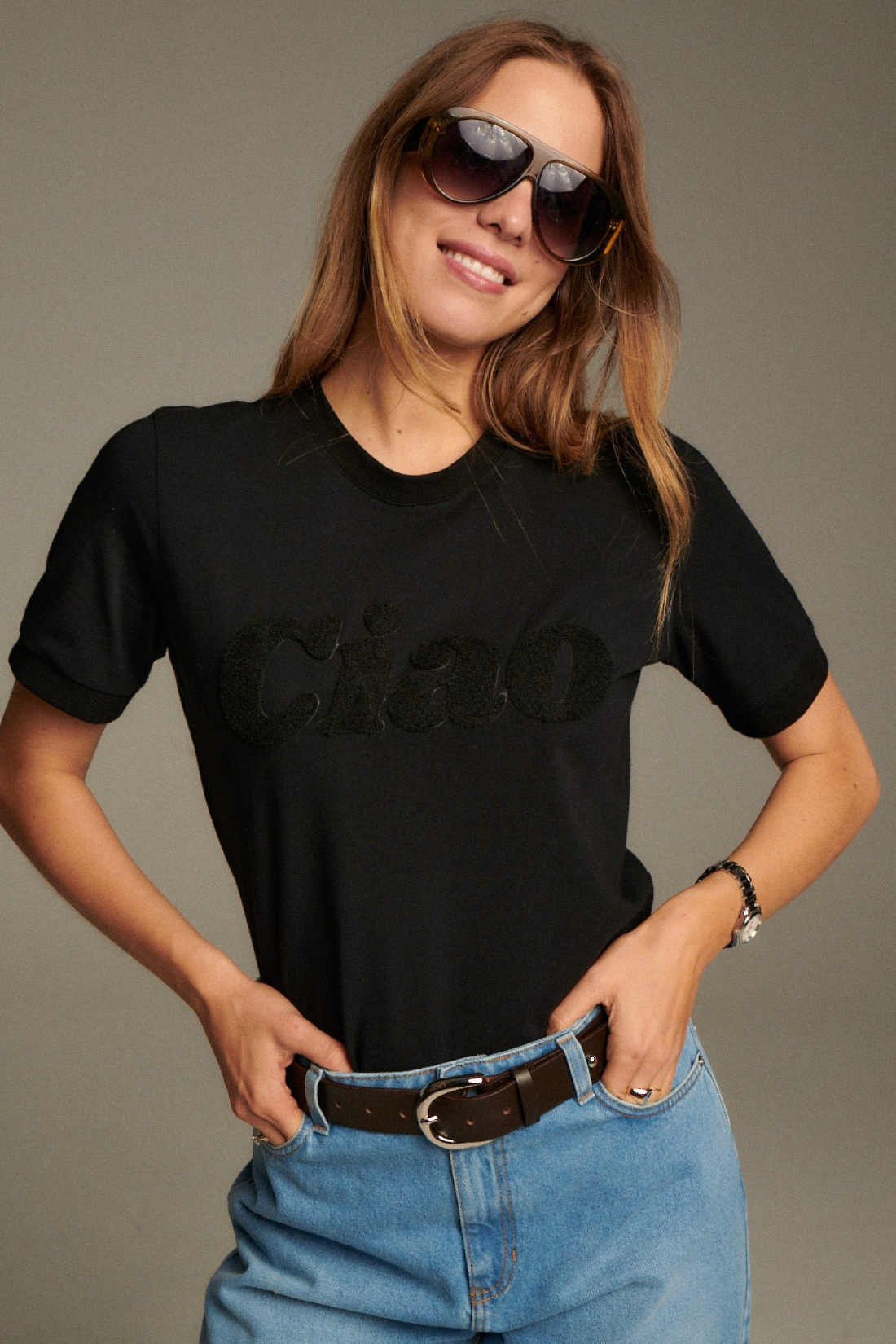 T-SHIRT CIAO CZARNY CHENILLE