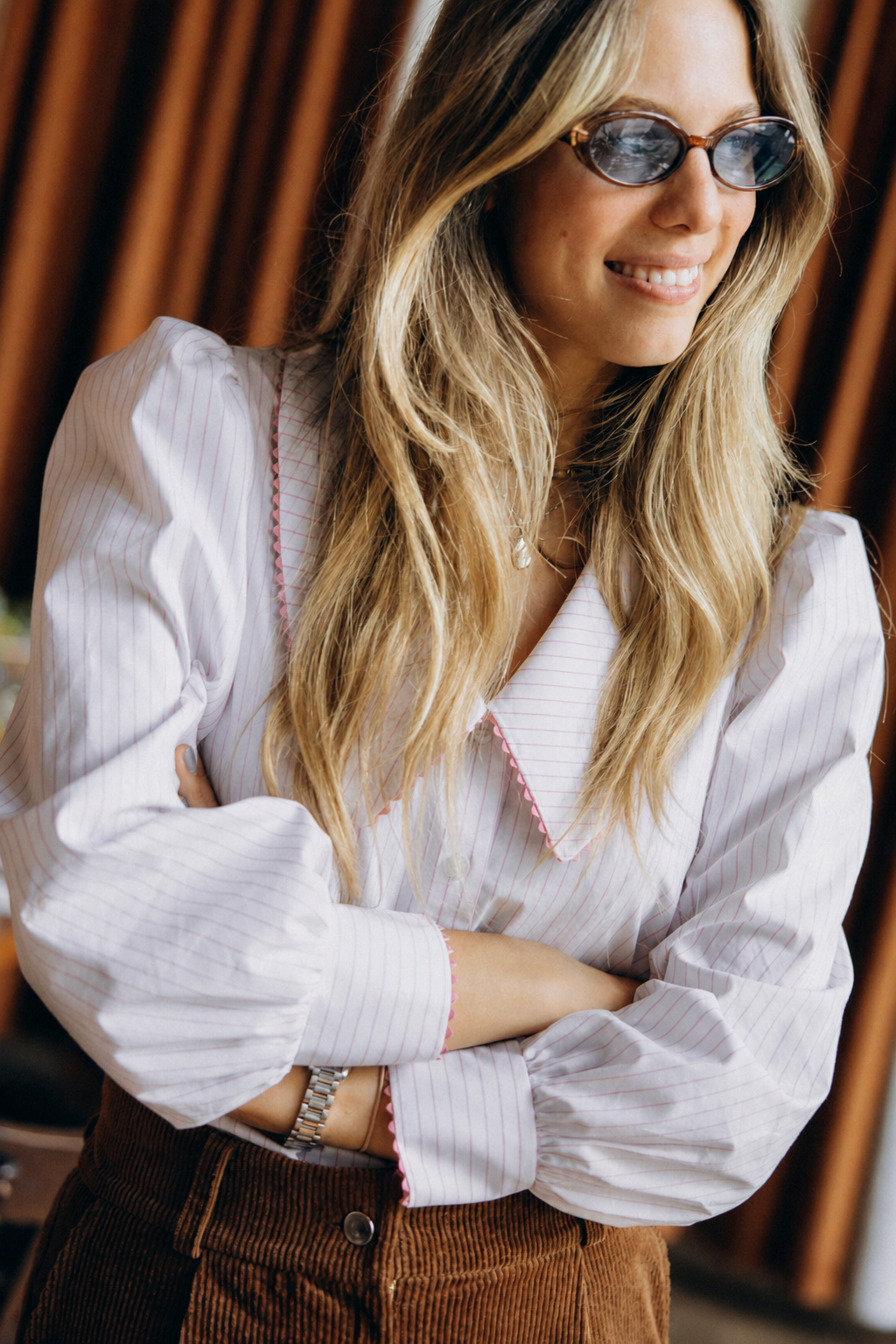 KOSZULA PETITE W PASKI RÓŻOWA