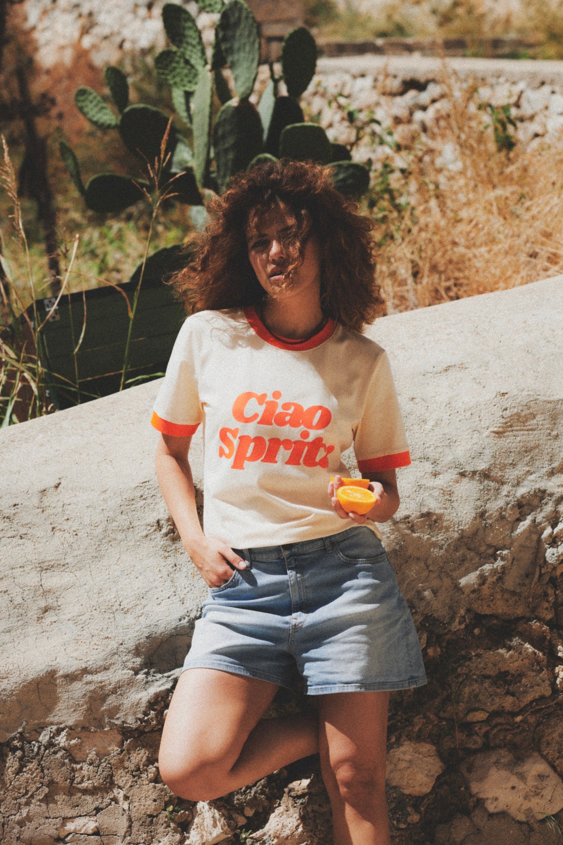 T-SHIRT CIAO SPRITZ KREMOWY