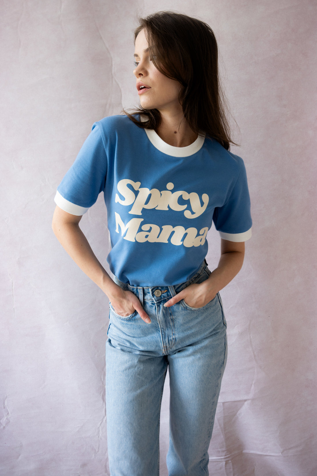 T-SHIRT SPICY MAMA NIEBIESKI