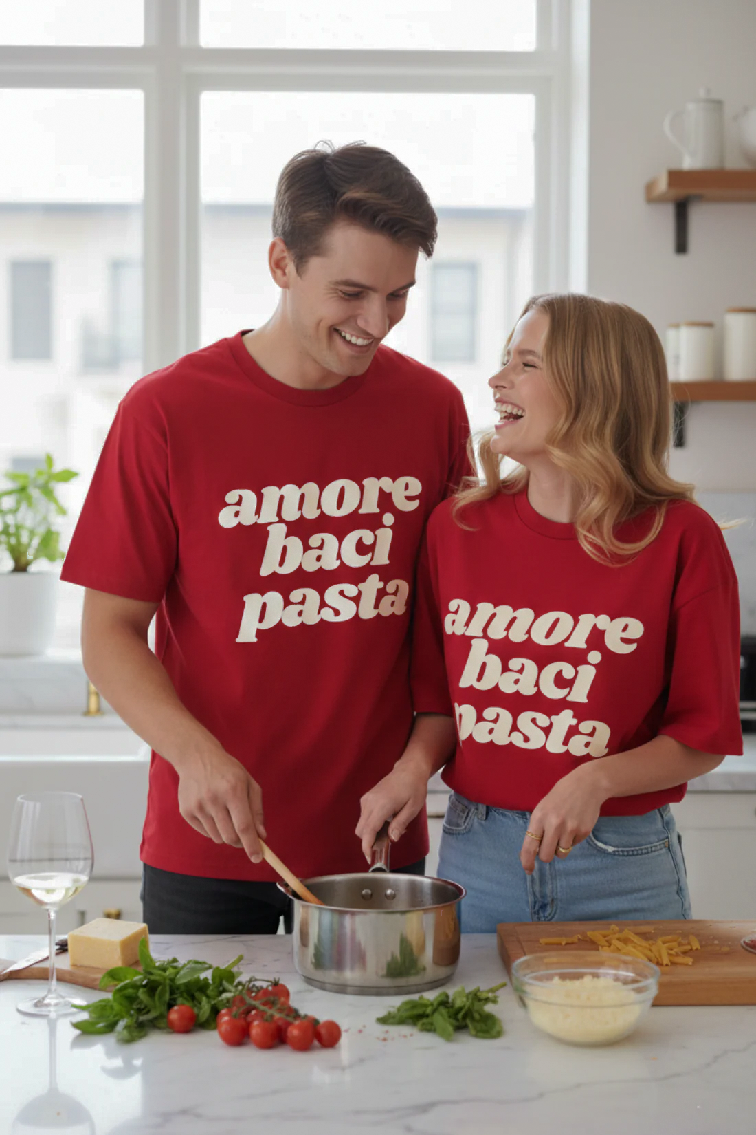T-SHIRT AMORE BACI PASTA CZERWONY