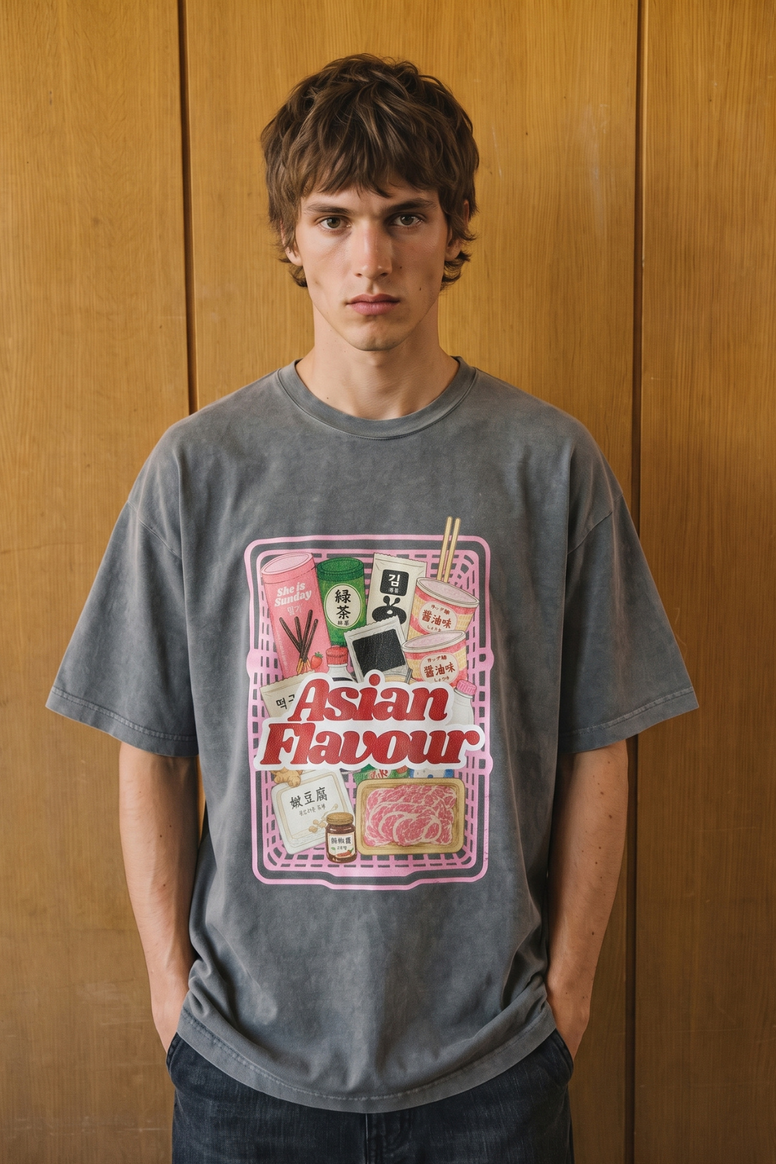 T-SHIRT ASIAN FLAVOUR VINATGE SZARY - MEN