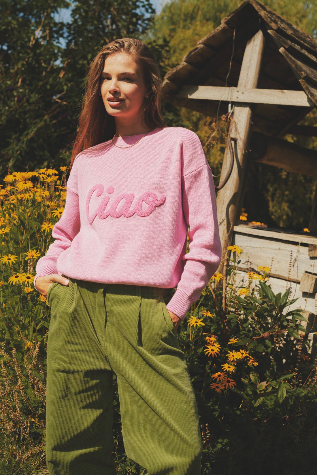 SWETER SADIE PINK Z BAWEŁNY ORGANICZNEJ