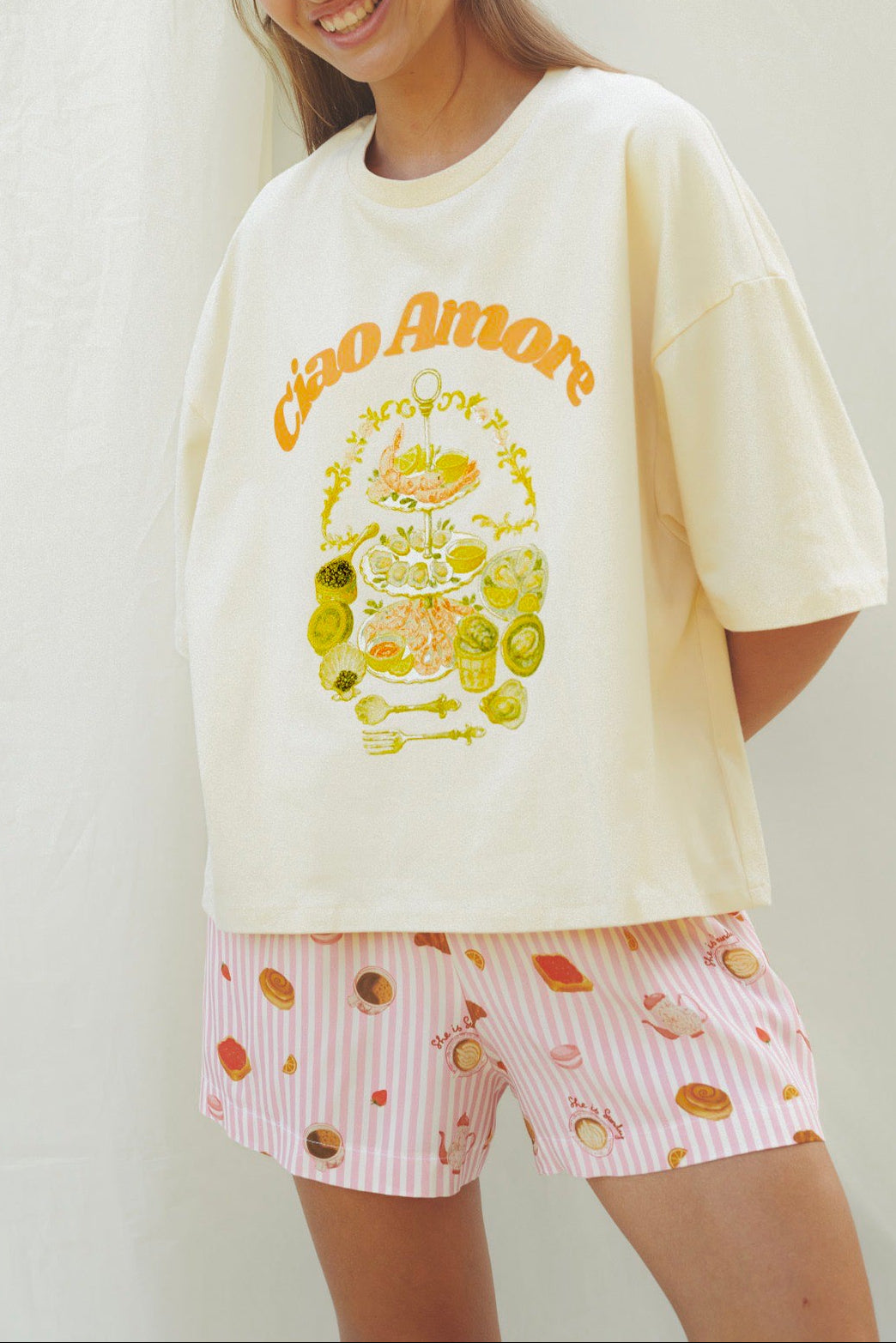 T-SHIRT CIAO AMORE KREMOWY