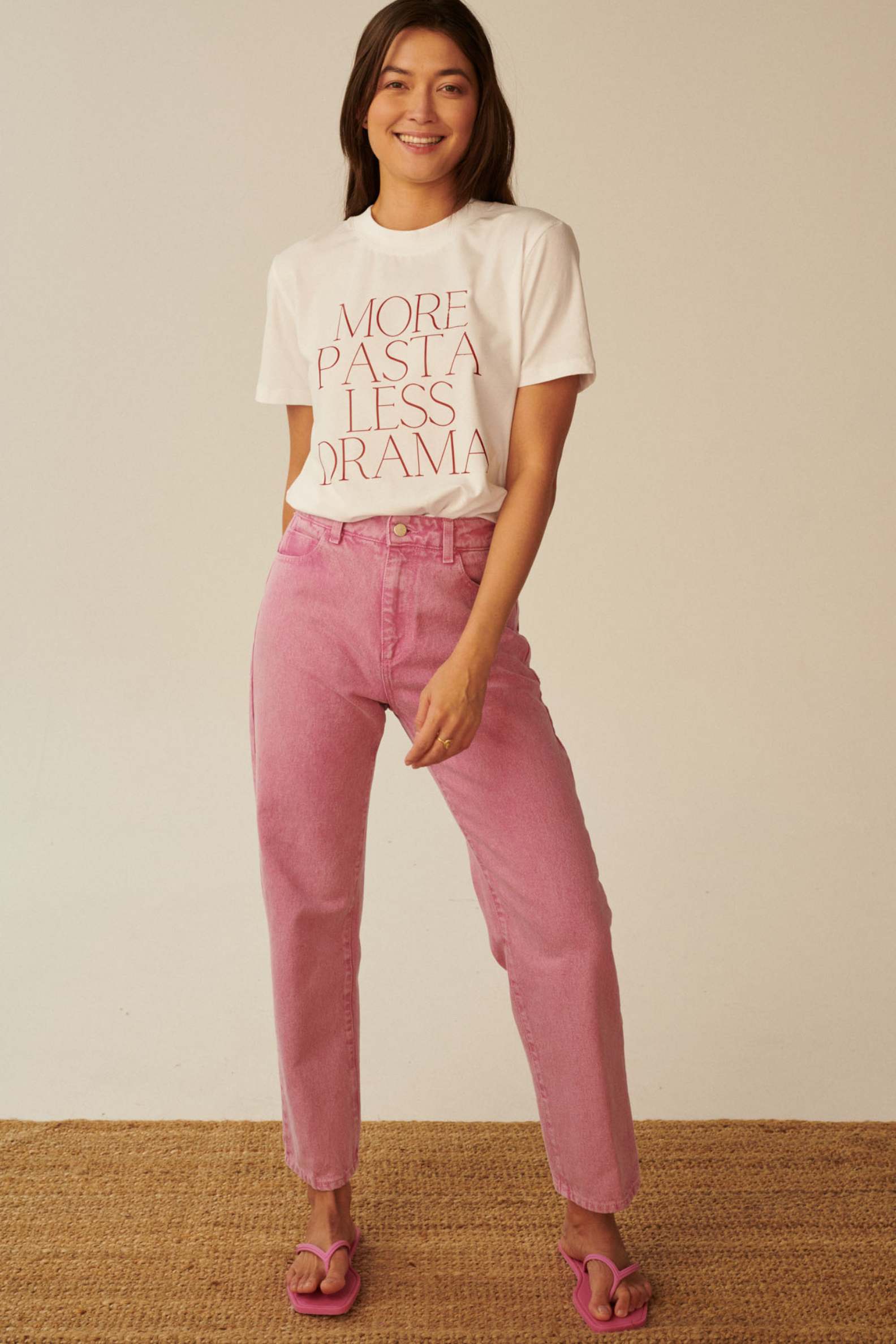 T-SHIRT MORE PASTA LESS DRAMA BIAŁY