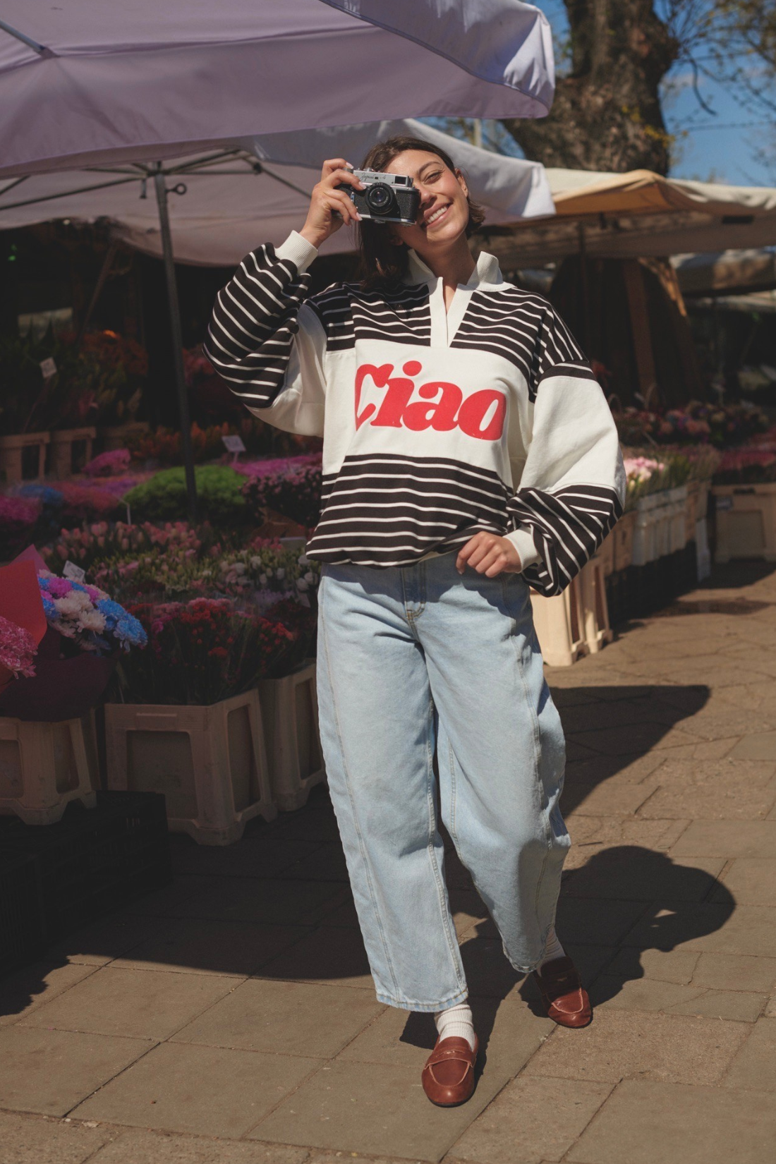 BLUZA DOLORES ECRU W CZARNE PASKI