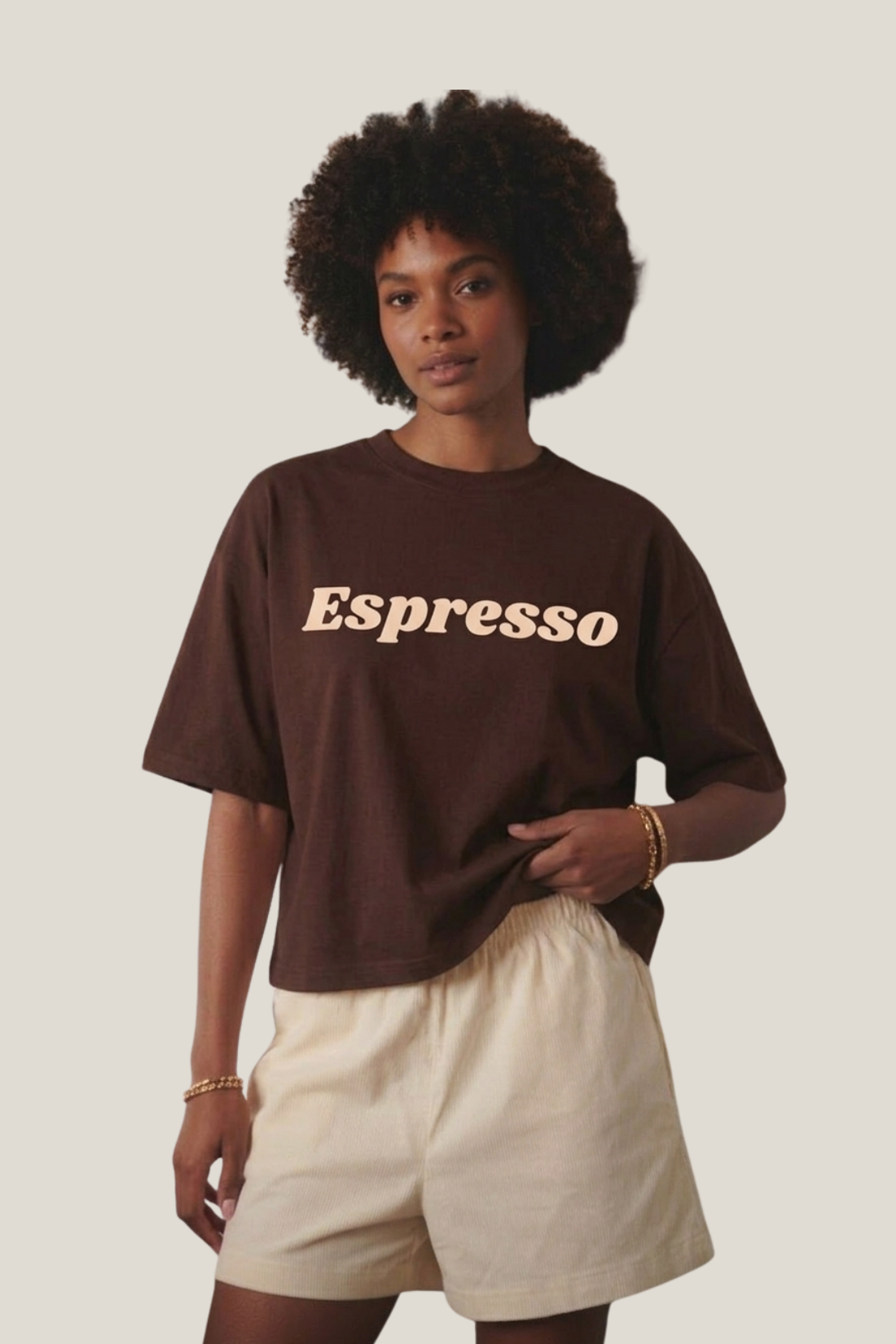 T-SHIRT ESPRESSO BOXY BRĄZOWY