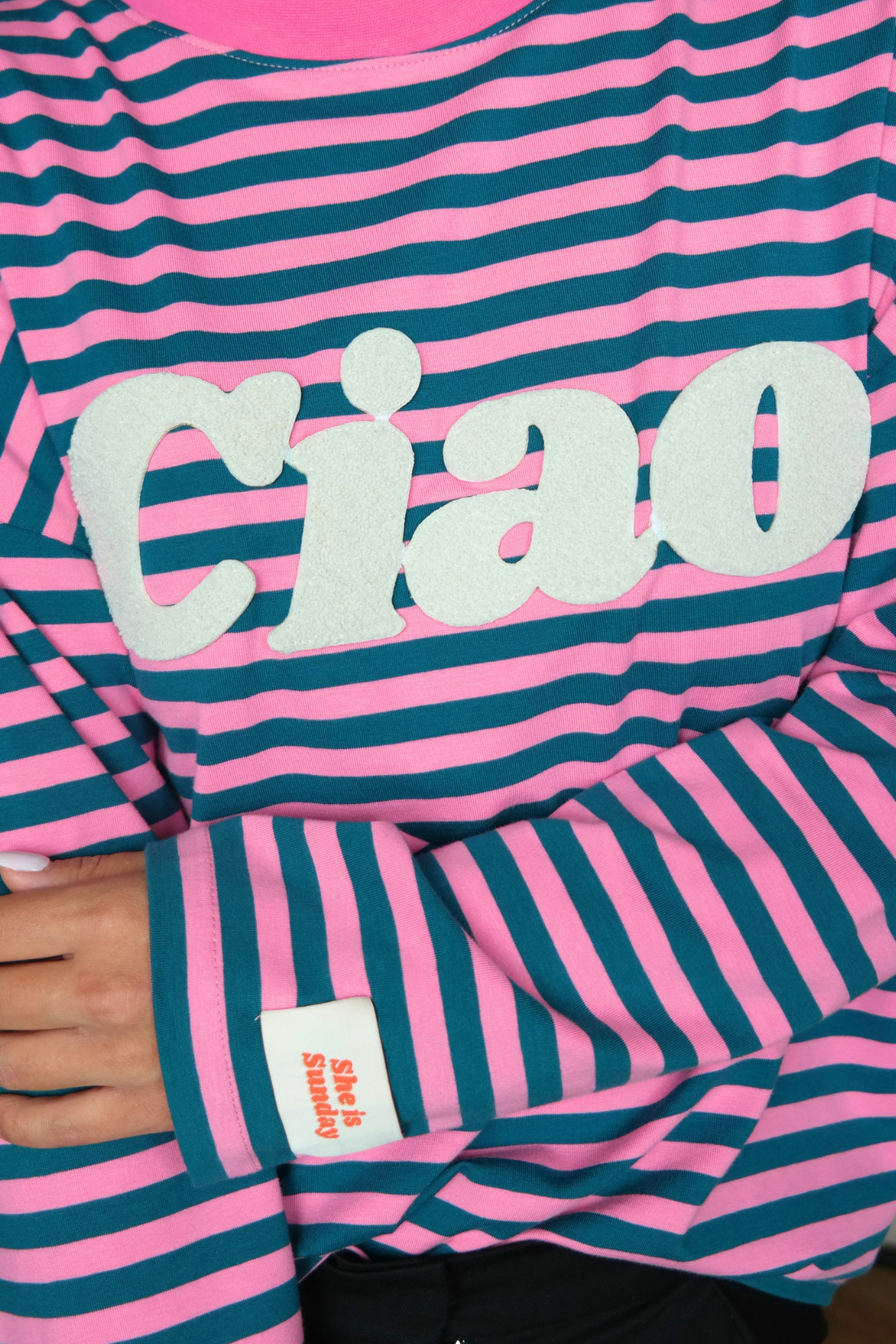 LONGSLEEVE CIAO W PASKI RÓŻOWO-TURKUSOWE