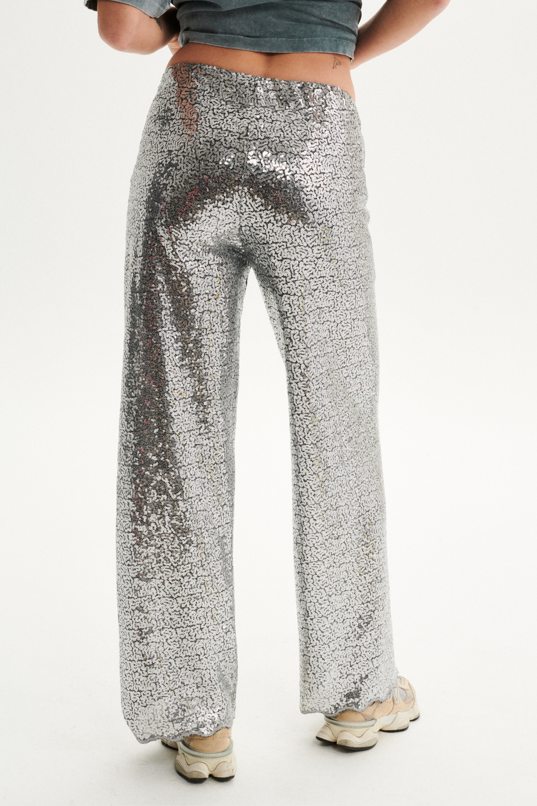 SPODNIE CEKINOWE CRYSTAL SREBRNE