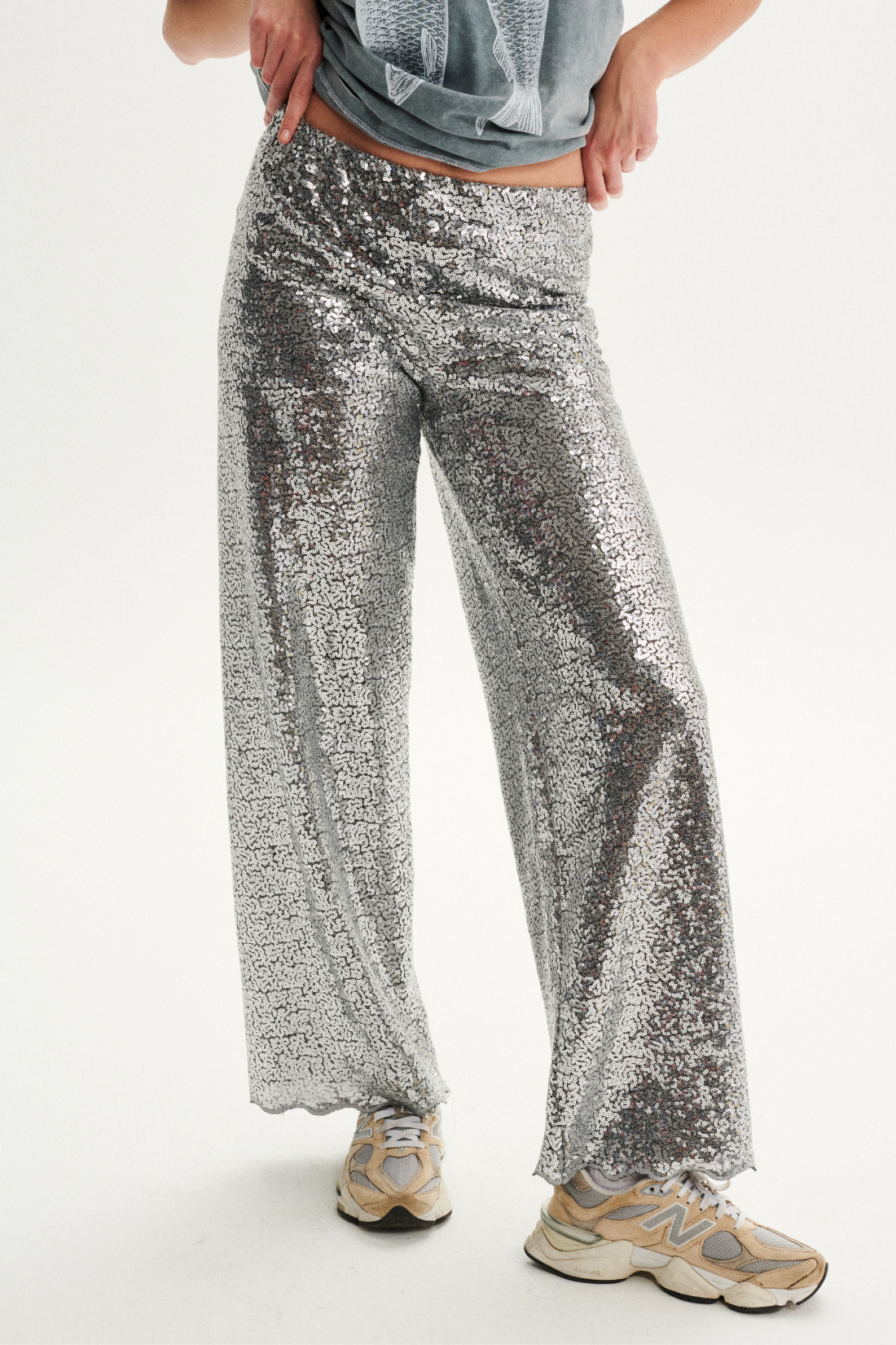 SPODNIE CEKINOWE CRYSTAL SREBRNE