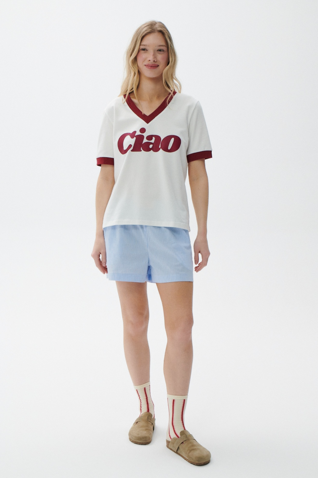 T-SHIRT CIAO V-NECK BIAŁY