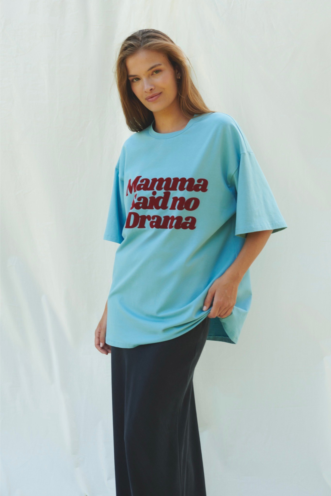 T-SHIRT NO DRAMA MAMA NIEBIESKI
