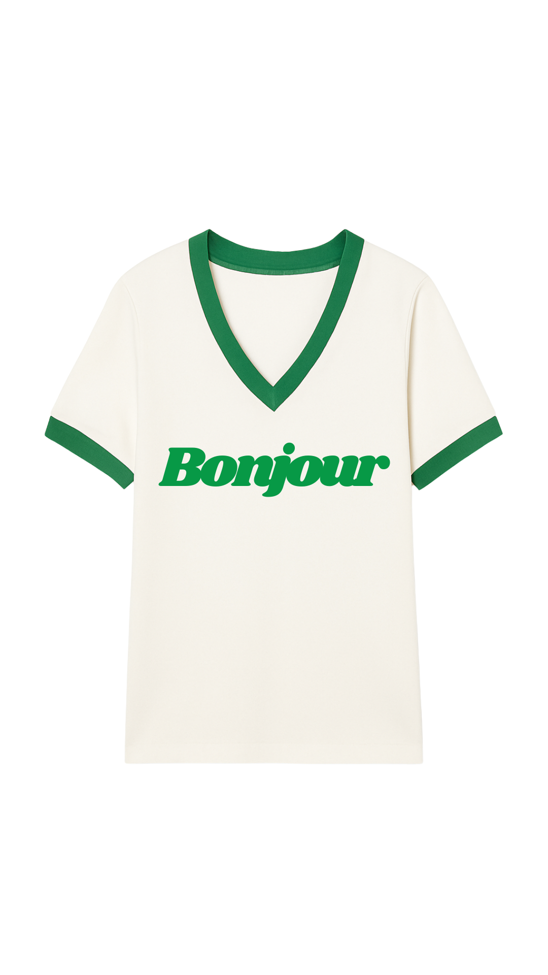 T-SHIRT V-NECK BONJOUR ZIELONY
