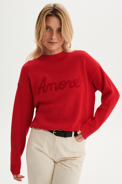 SWETER SADIE CZERWONY Z BAWEŁNY ORGANICZNEJ