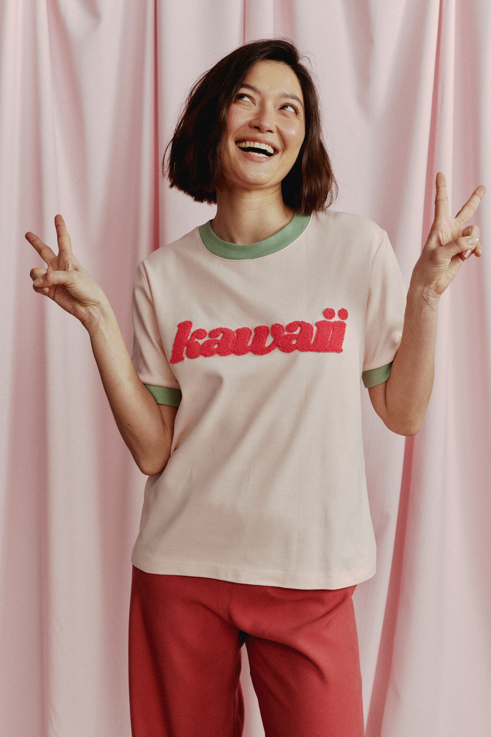 T-SHIRT KAWAII PUDROWY RÓŻ