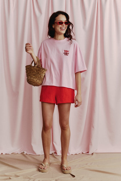 T-SHIRT BIKINI BOXY RÓŻOWY