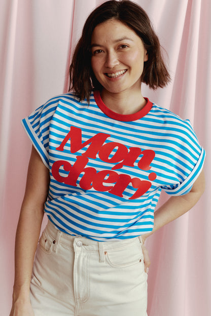 T-SHIRT MON CHERI STRIPED NIEBIESKI