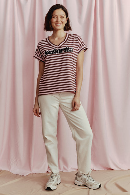 T-SHIRT SENORITA STRIPED RÓŻOWY