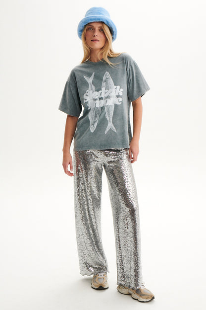 SPODNIE CEKINOWE CRYSTAL SREBRNE