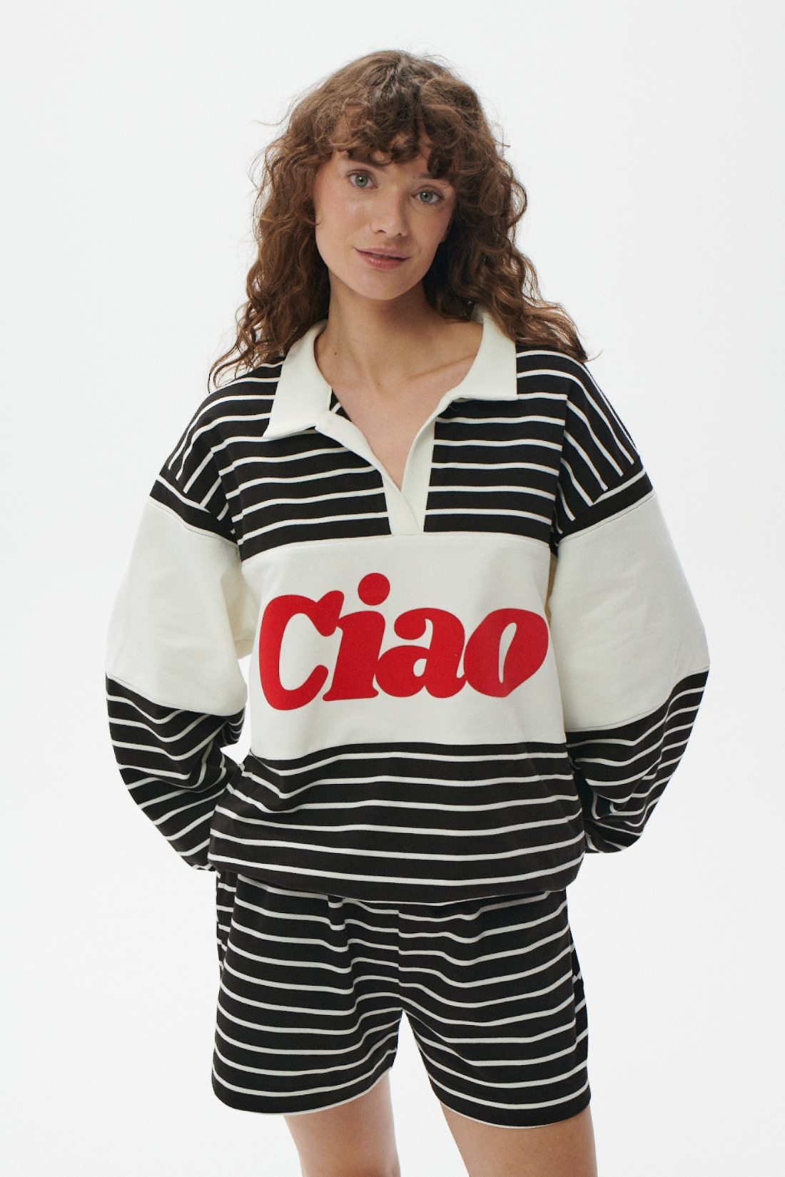 DOLORES ECRU SWEATSHIRT WITH BLACK STRIPES