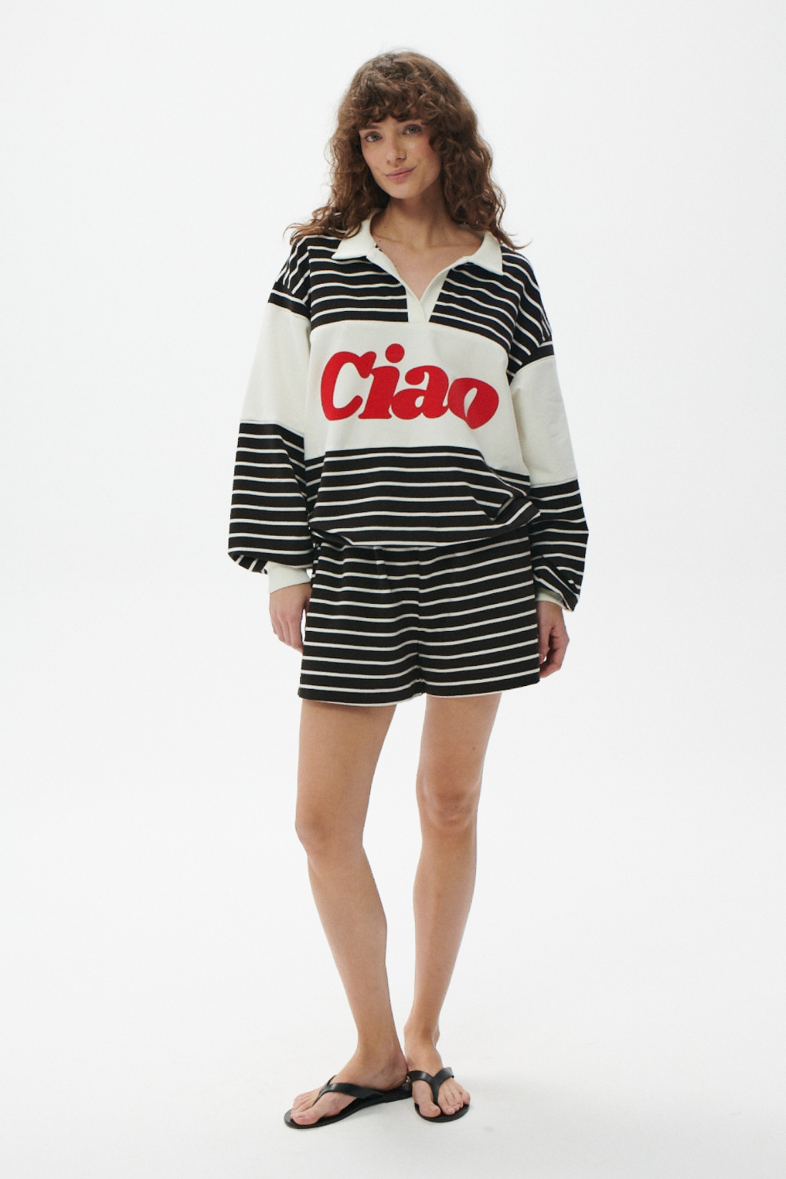 BLUZA DOLORES ECRU W CZARNE PASKI