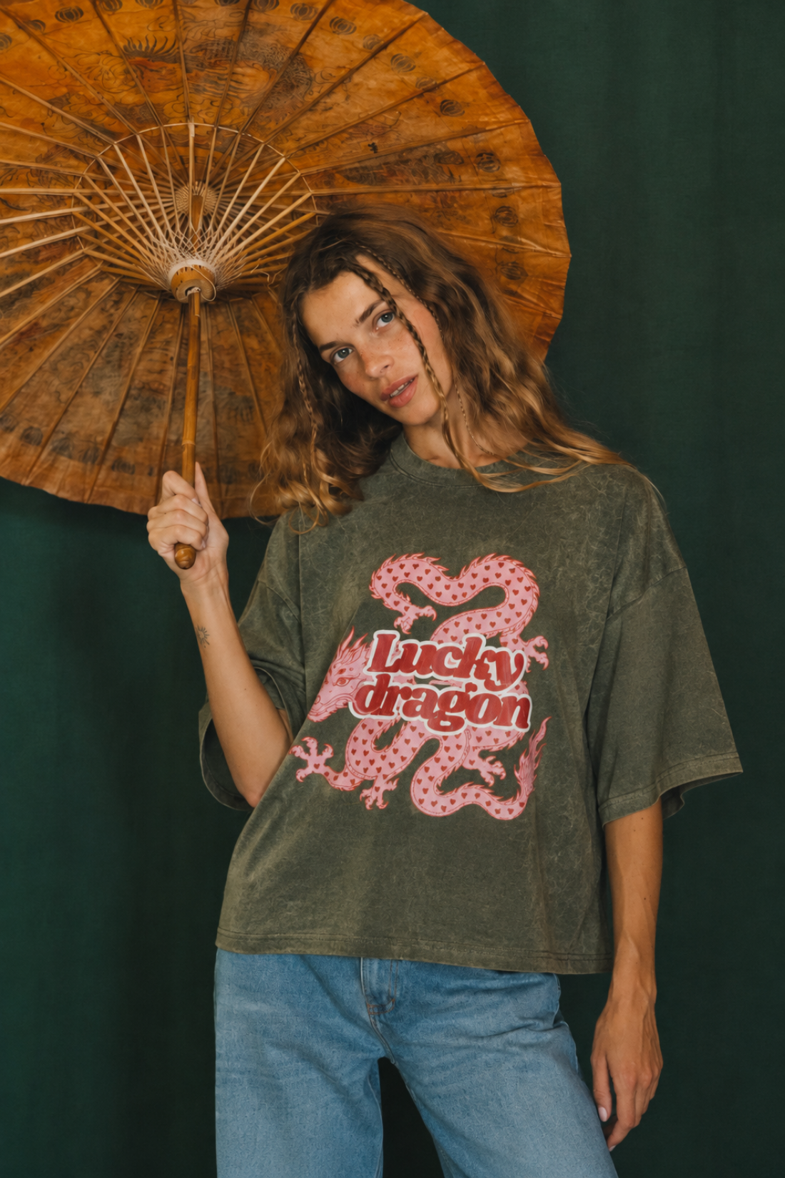 T-SHIRT LUCKY DRAGON VINTAGE KHAKI