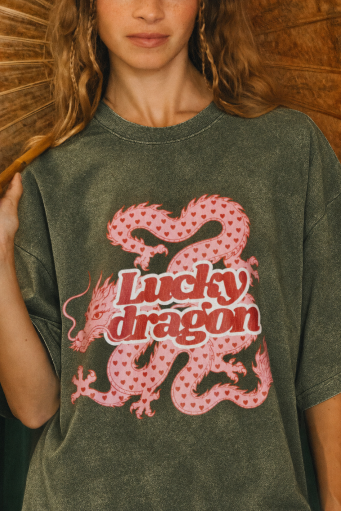 T-SHIRT LUCKY DRAGON VINTAGE KHAKI