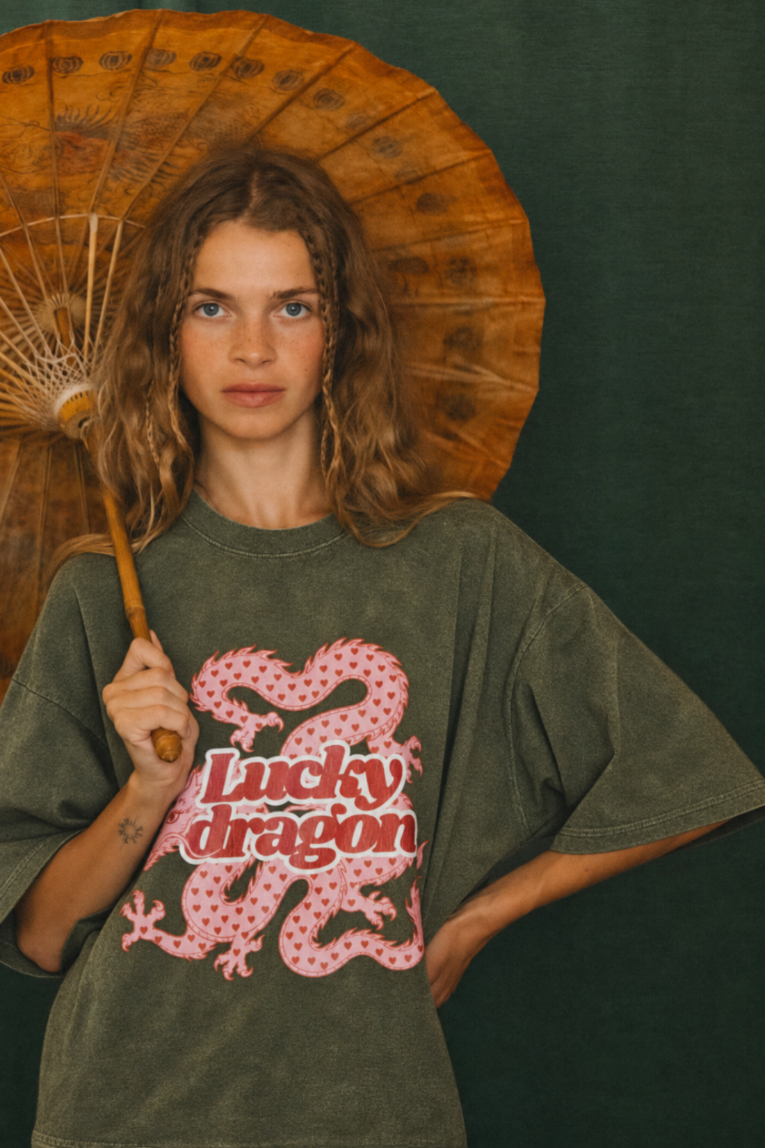 T-SHIRT LUCKY DRAGON VINTAGE KHAKI