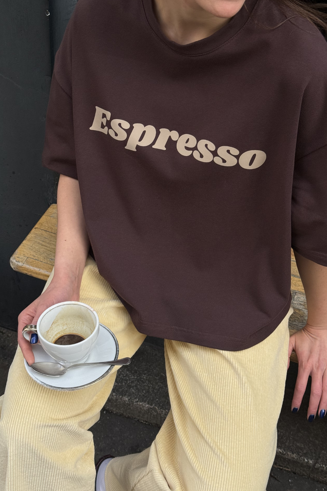 T-SHIRT ESPRESSO BOXY BRĄZOWY