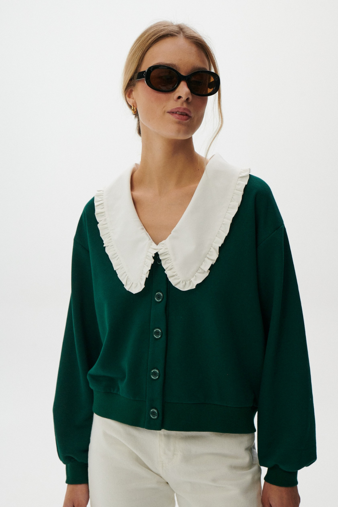 KARDIGAN GRACE V-NECK BUTELKOWA ZIELEŃ