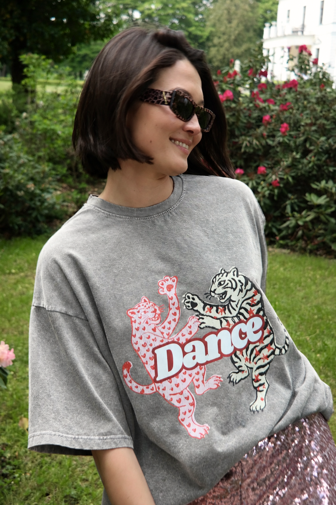 T-SHIRT KITTY DANCE VINTAGE SZARY
