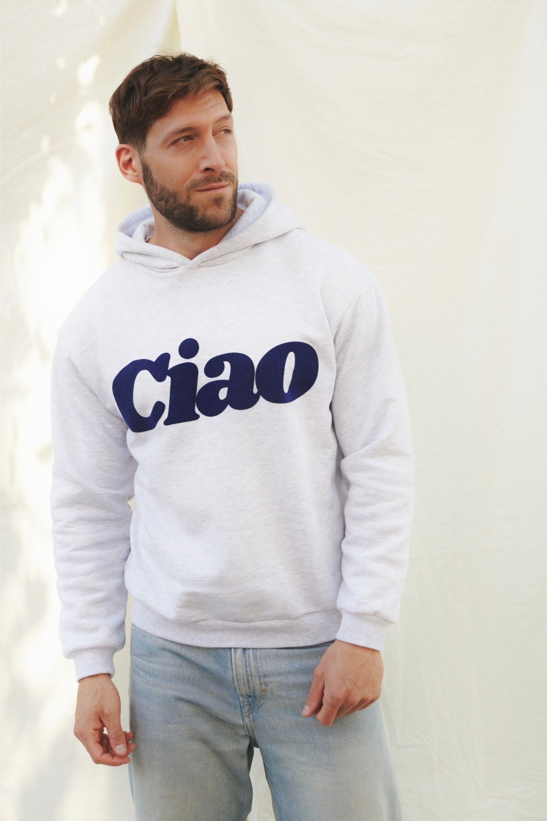 BLUZA Z KAPTUREM CIAO SZARY MELANGE - MEN