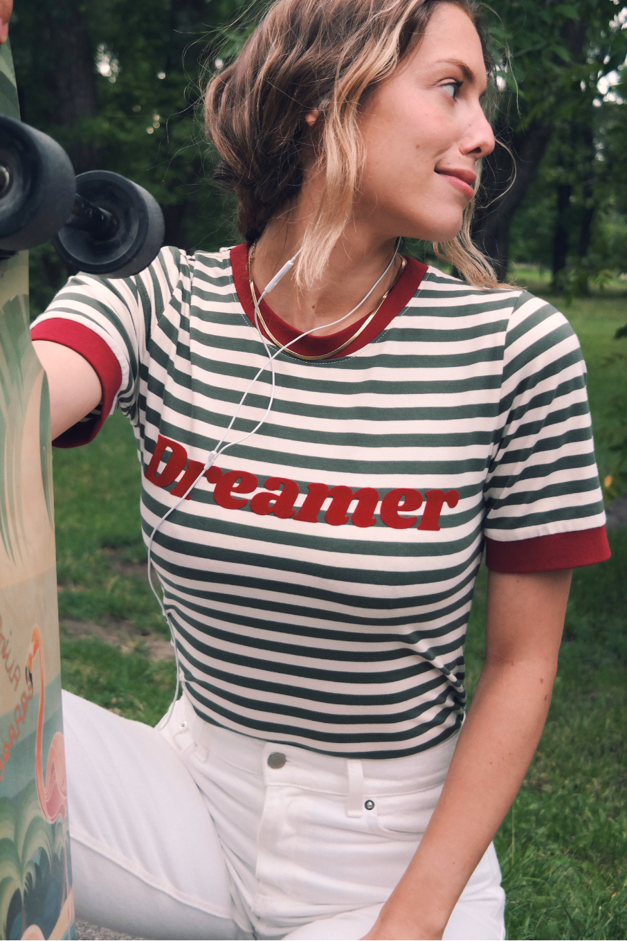 T-SHIRT DREAMER W PASKI ECRU-KHAKI