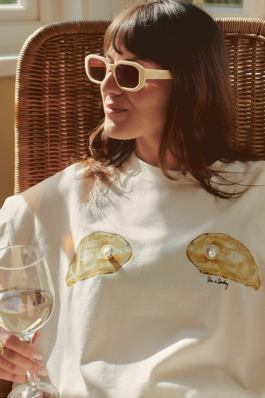 T-SHIRT PERŁA BOXY KREMOWY