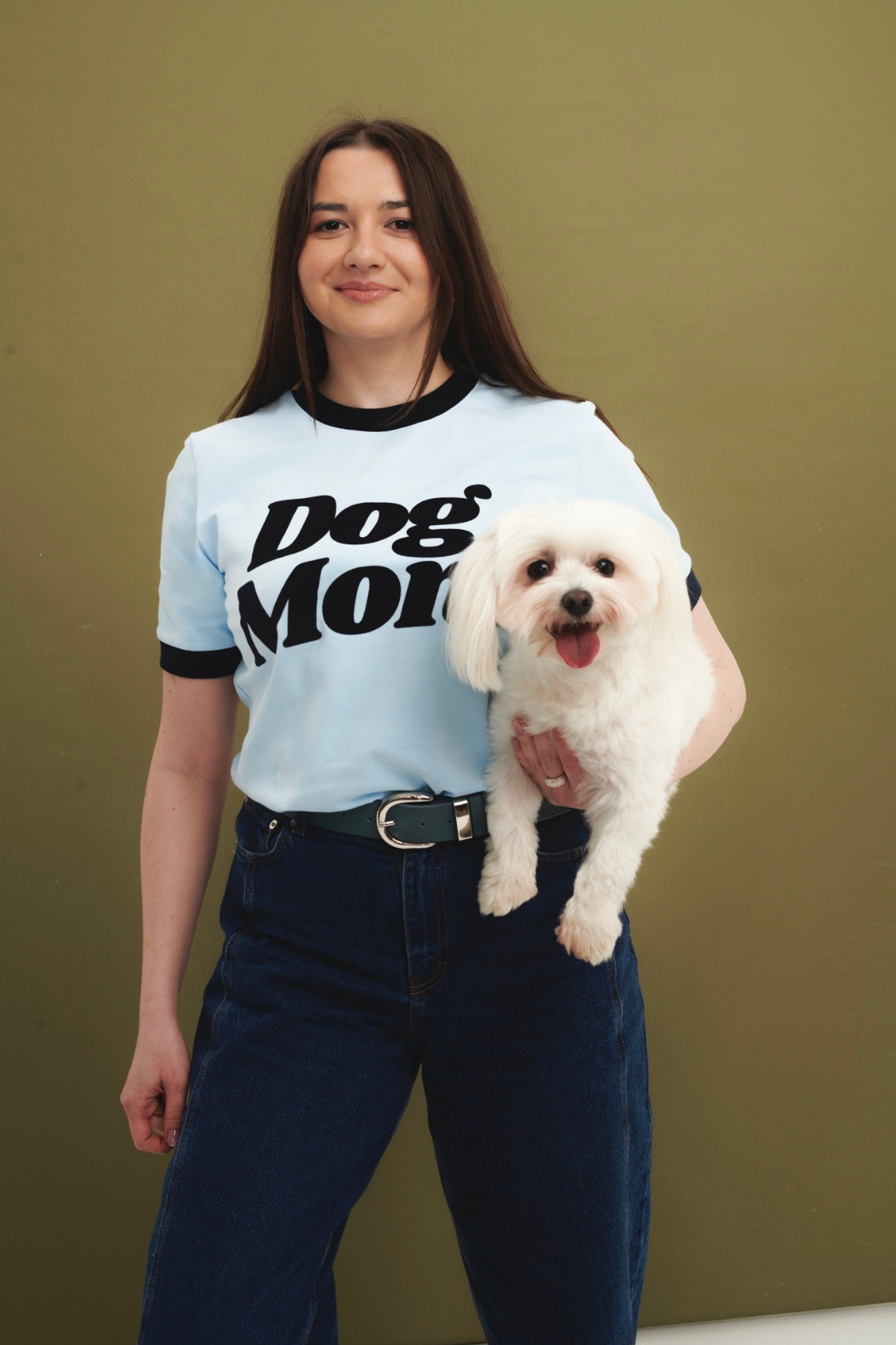 T-SHIRT DOG MOM NIEBIESKI
