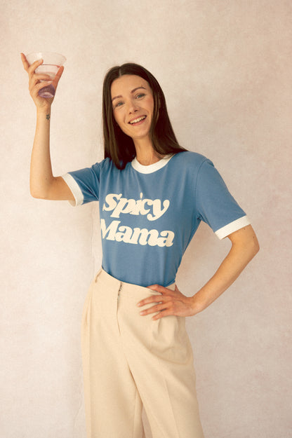 T-SHIRT SPICY MAMA NIEBIESKI