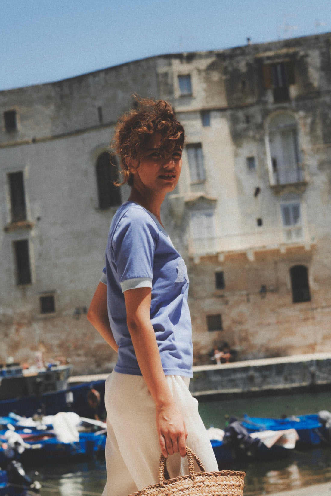 T-SHIRT V-NECK FELICITA NIEBIESKI