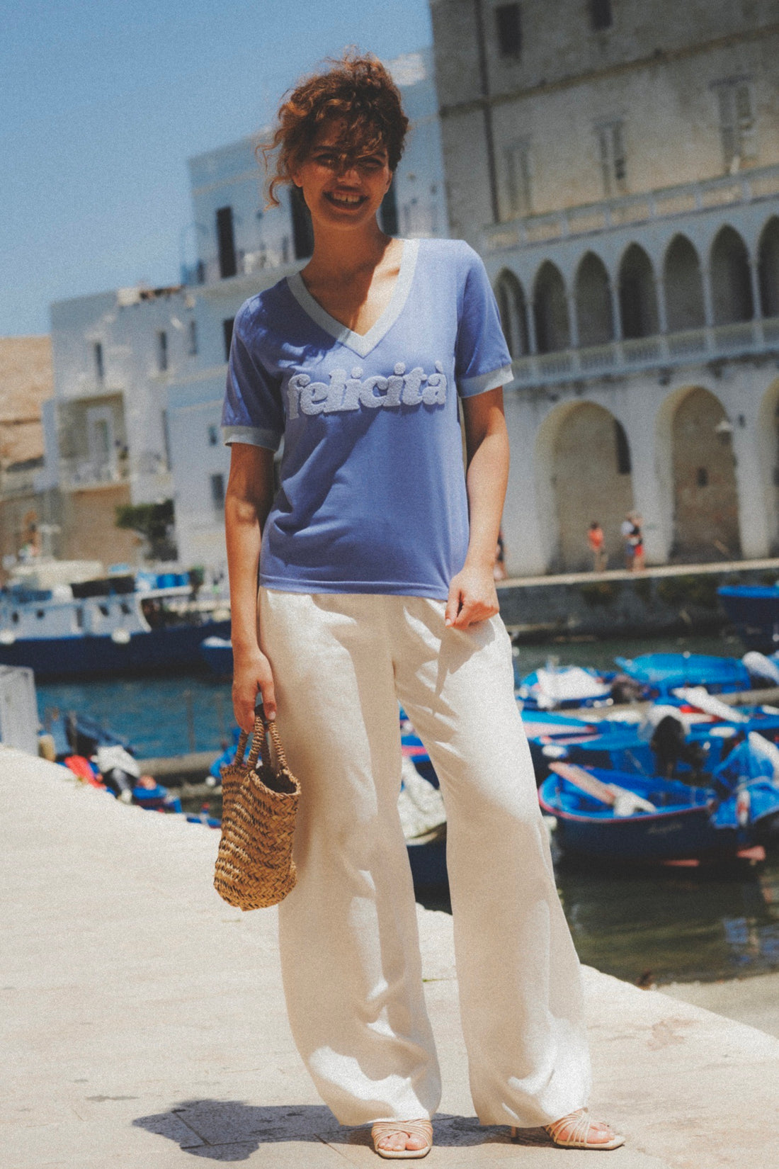 T-SHIRT V-NECK FELICITA NIEBIESKI