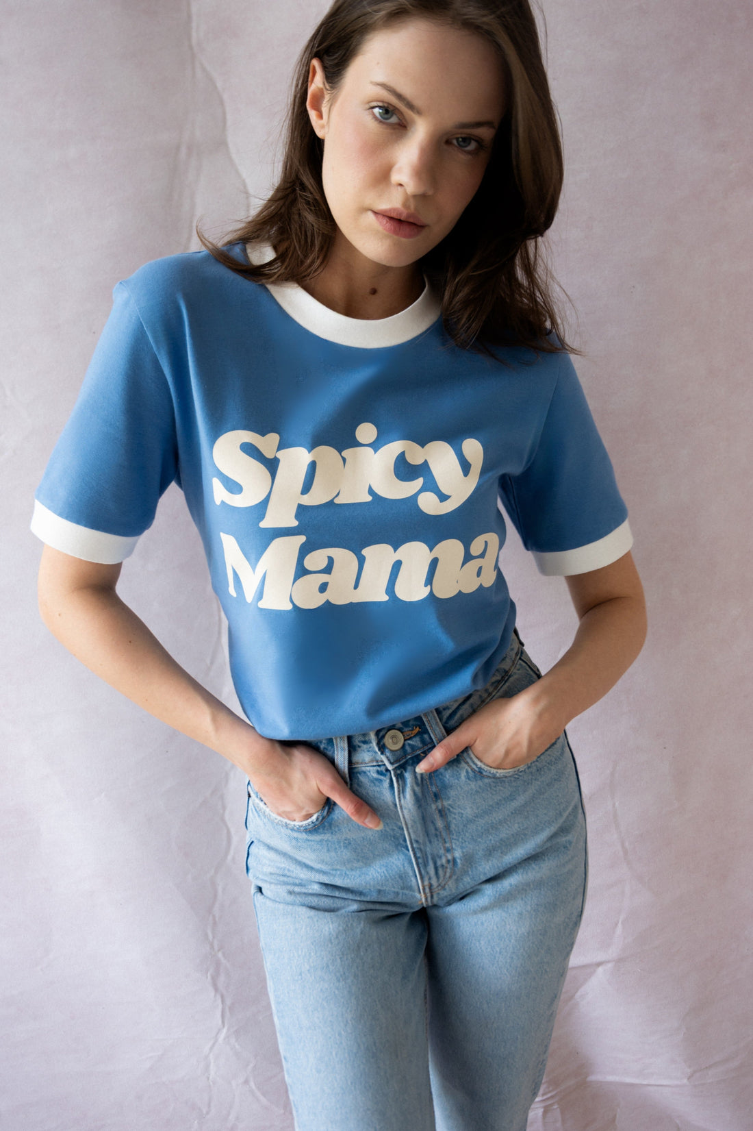 T-SHIRT SPICY MAMA NIEBIESKI