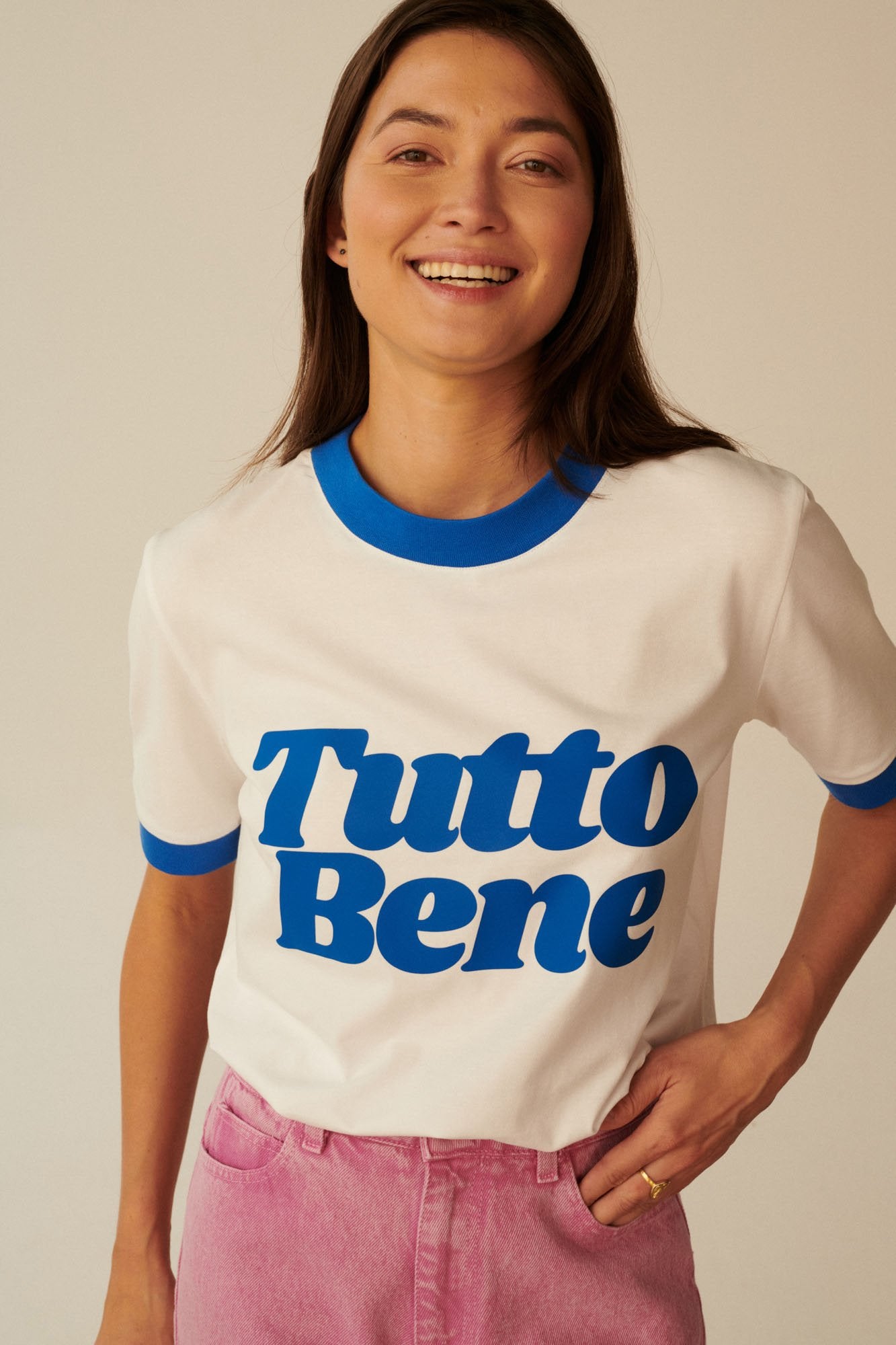 T-SHIRT TUTTO BENE NIEBIESKI