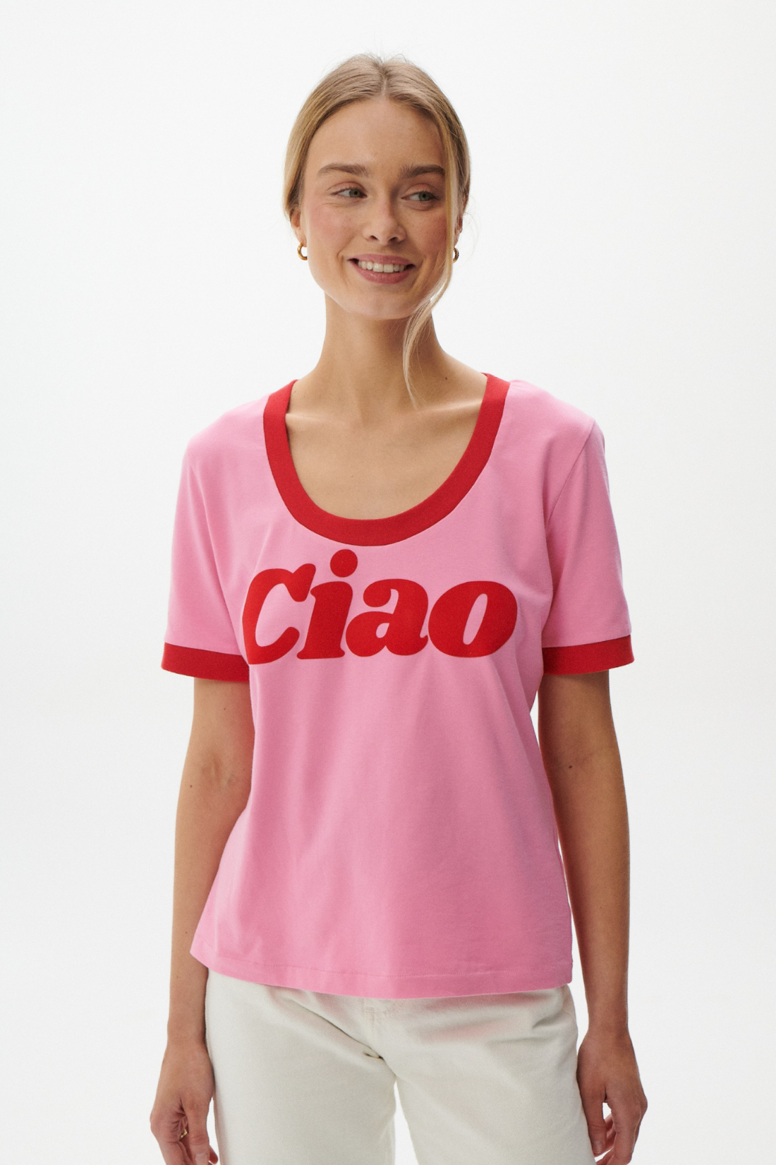 T-SHIRT CIAO SUNDAY RÓŻOWY GŁĘBOKI DEKOLT