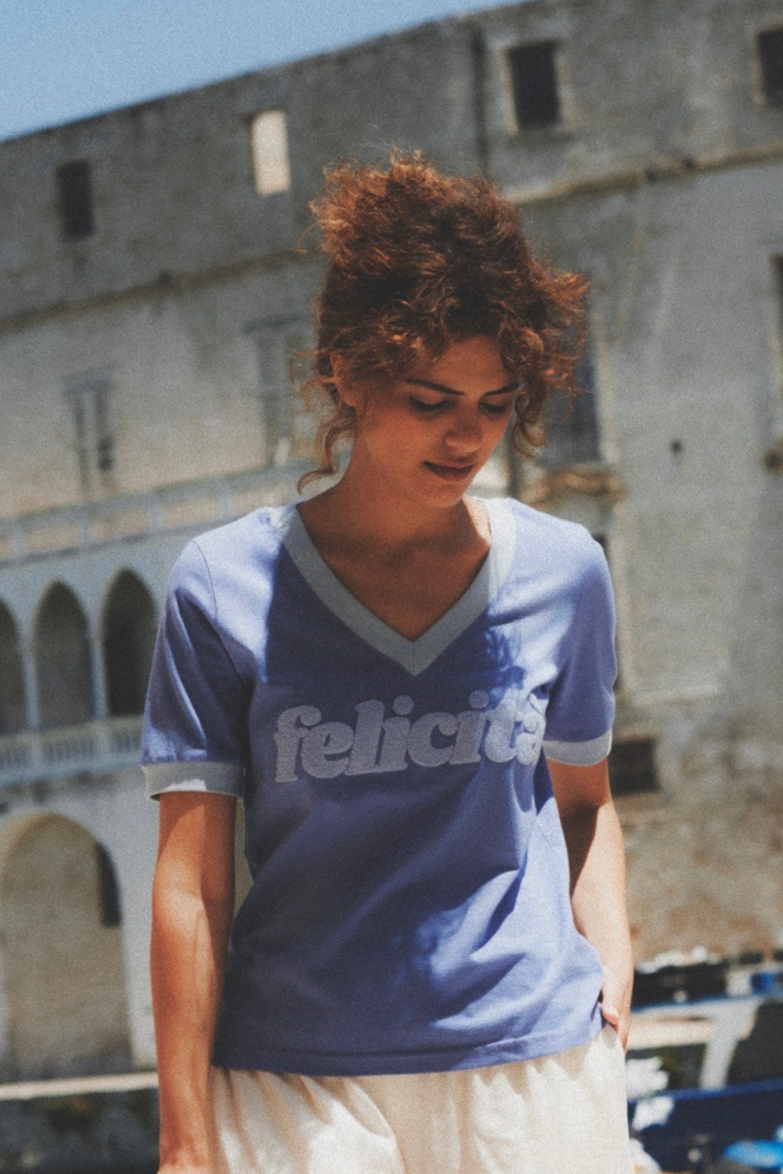 T-SHIRT V-NECK FELICITA NIEBIESKI