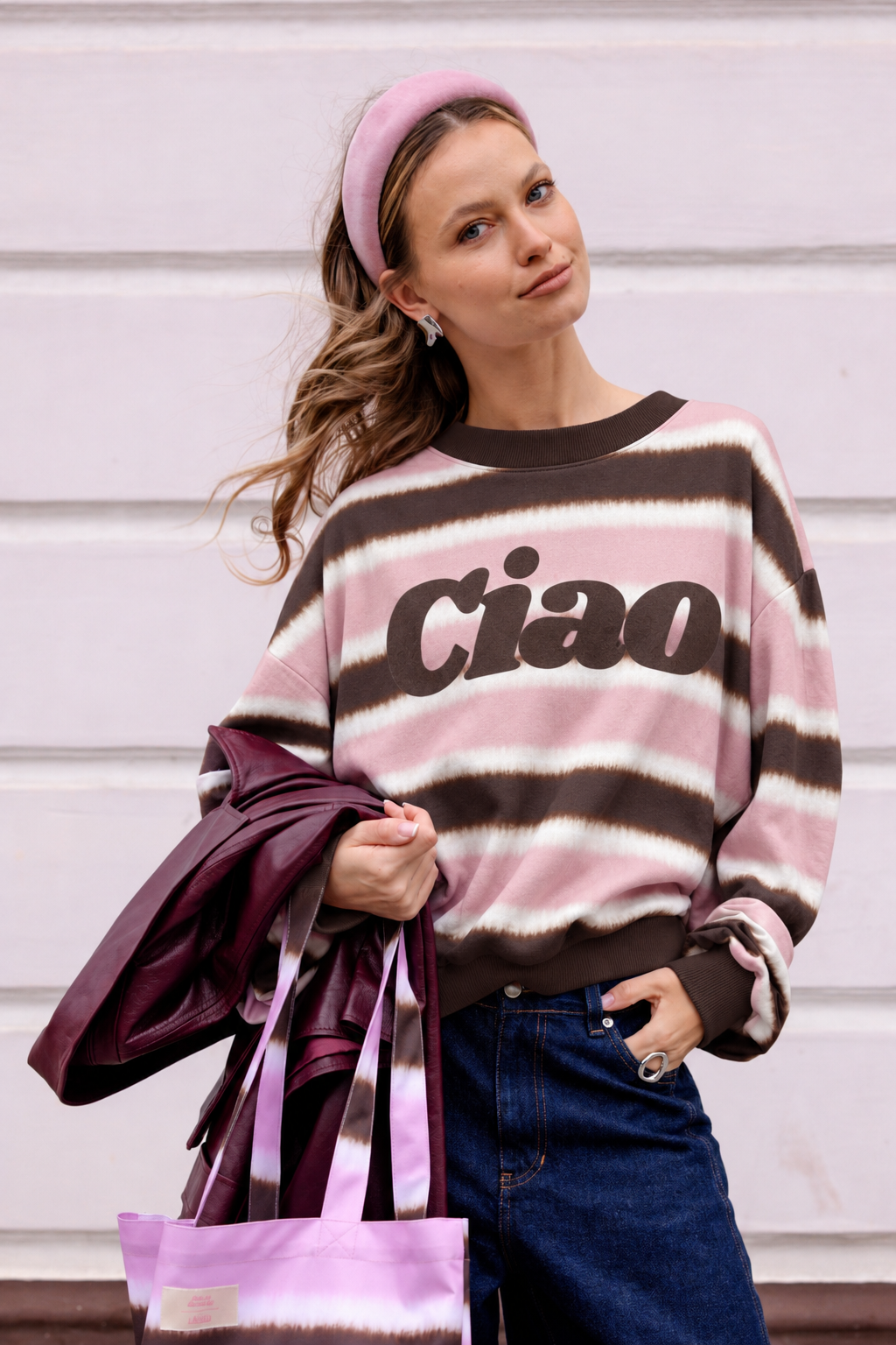 BLUZA STRIPED BLUR RÓŻOWO-BRĄZOWA