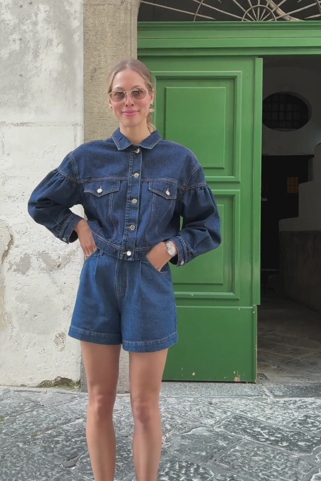 ELARA DARK BLUE DENIM SHORTS